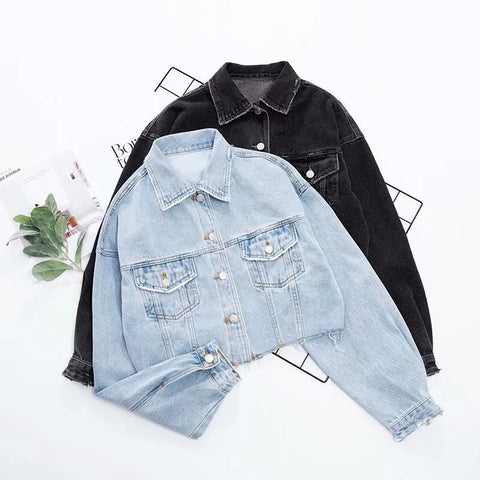 Short Denim Jacket with Drop Shoulder