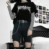 Gothic T-Shirt with Net Sleeves and Edgy Accessory