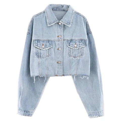 Short Denim Jacket with Drop Shoulder
