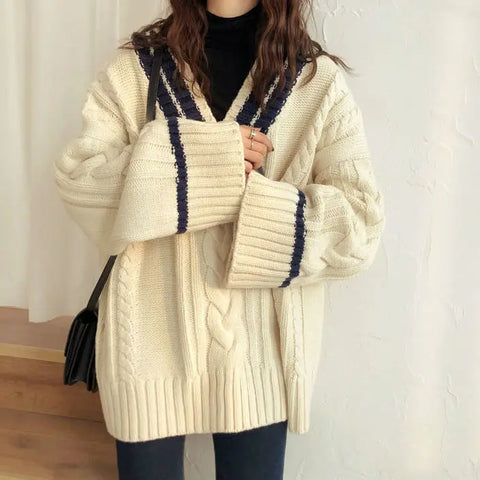 Korean V-neck Sweater Cozy Thick Winter Style