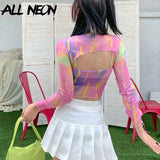 Lange Ärmel E-Girl psychedelische Farbe Crop Top