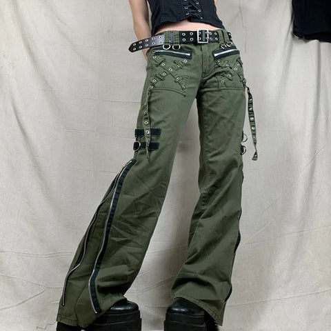 Baggy Gothic Cargo Pants with Zipper in Green for Alternative Styles | Discover Now!