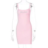 Ästhetische Rosa Kleider 2000er Ärmellos Gegurtet