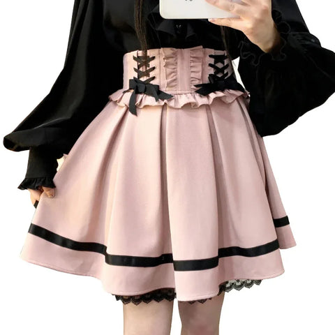 Gothic Lolita Rock with Lace and Lacing in Pink