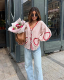 かわいいスタイルのハートポケット付きカジュアルチェックシャツ