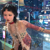 Alternative Grunge-Style Feather Shirt & Mesh Tops