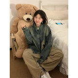 Oversized Distressed Jeans Jacket for Women in Y2K Style