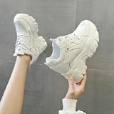 Chunky Y2K white sneakers made of real leather