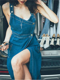 Denim Midi Dress with Pockets Perfect in 90s Style