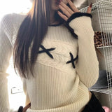 Korean style white knitted sweater in Black and white