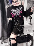 Black Oversized T-Shirt with Butterfly Print in Gothic Style