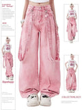 Pink Cargo Jeans Y2K Oversize Women