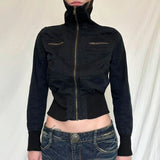 Black Gothic Zip-Up Jacket for Autumn/Winter Cropped Turtleneck