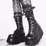 Buy simple black platform boots in punk-witch style