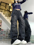 Y2K Street-Style Cargo Pants for Women in Dark Grey