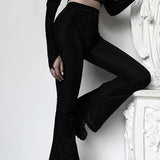 Falten Sie schwarze Hosen Frauen Flares Egirl Aesthetic