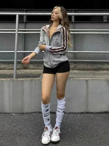 90s Hoodie for Women with Plaid Pattern and Comfortable Fit