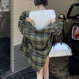 Grunge Women's Shirt with Checkered Pattern Casual Look