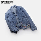 Denim jacket with Chinoiserie embroidery Alternative fashion for E-Girl