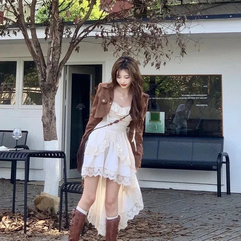 Indie-Style Women's Midi Dress with Lace PatchworkCharming Fashion