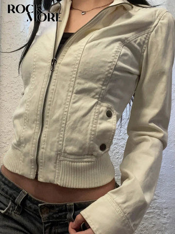 Y2K Cropped Jacket for Women Streetwear in Casual Slim Fit