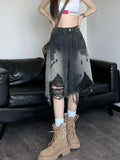 Y2K Denim Shorts for Women Gradient Jeans with Frayed Edges
