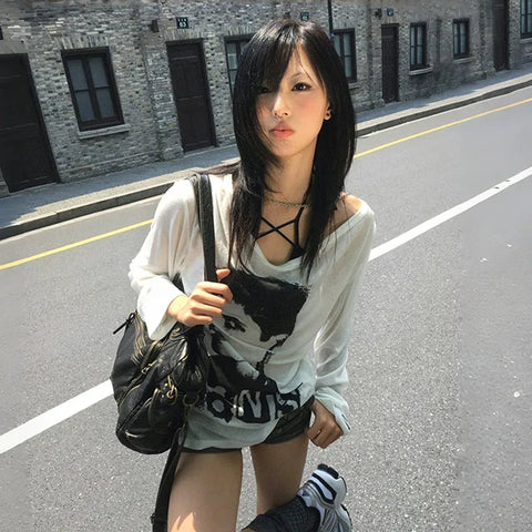 Oversized Graphic T-Shirt Grunge Style brown