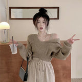 Sweater for Women Beige Cropped Long Sleeve Korean Style