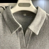 Ladies Crop Top with Polo Collar and Heart Embroidery in Korean Style