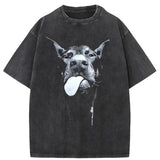 Gothic Dog Print T-Shirt Hip Hop Streetwear