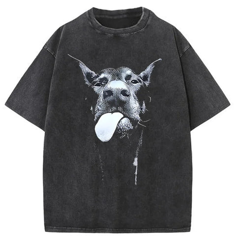 Gothic Dog Print T-Shirt Hip Hop Streetwear
