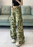 Green Star Baggy Pants for Women 90s