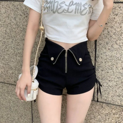 E-Girl Style High-Waisted Shorts with Zipper
