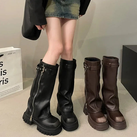 Ladies Biker Boots with Buckle for a Grunge Look