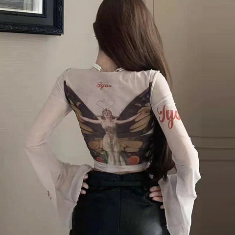 バタフライプリント ロングスリーブ パーフェクトルック e-gir