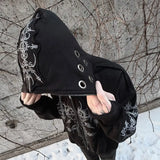 Engaging black hoodie with three-dimensional gothic patterns