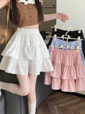 Ruffle Shirt Skirt in Pink High Waist A-Line for a Sweet Kawaii Look in Spring