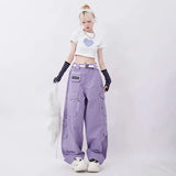 Y2K Retro Lila Latzhose mit weitem Bein und hohem Bund