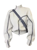 Stylish Chunky Knit Turtleneck Sweater with Zipper Y2K Aesthetic