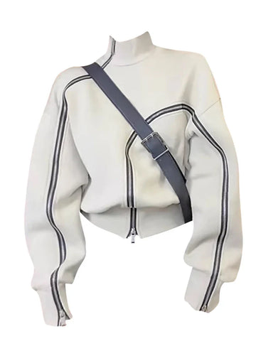 Stylish Chunky Knit Turtleneck Sweater with Zipper Y2K Aesthetic