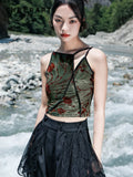 Grunge Crop Top with Backless Design and Floral Pattern for Summer