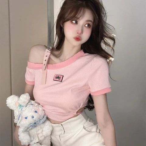 Rosa off-shoulder crop top in soft girl style