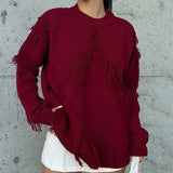 Y2K Oversize Pullover for Women with Fringes Fashionable Casual