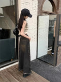Black Y2K High Waist A-Line Denim Skirt for Women