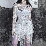 YKスタイルのカジュアルなブロークンネットトップ