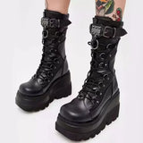 Buy simple black platform boots in punk-witch style