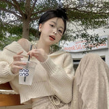 Sweater for Women Beige Cropped Long Sleeve Korean Style