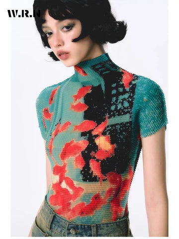 Alternatives Tie-Dye Crop-Top in Y2K Style with Turtleneck
