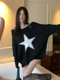 Oversized Pullover with Star Motif for Y2K