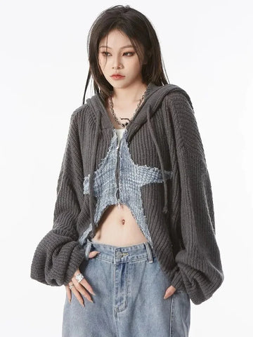 Y2K Star Cardigan for Women Cropped and Oversized